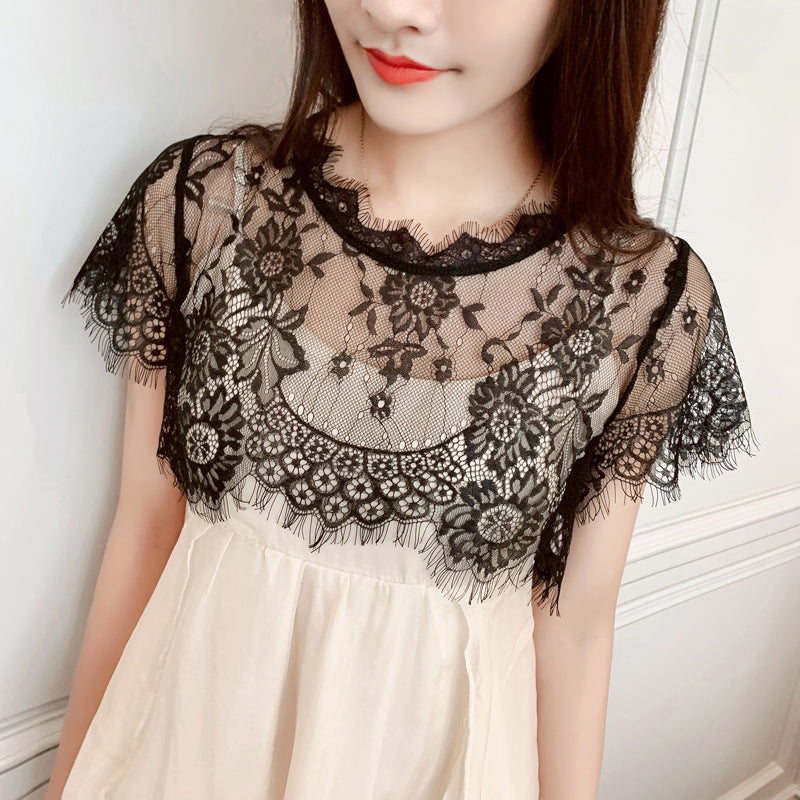 Summer New Korean Lace Blouse Round Neck Short False