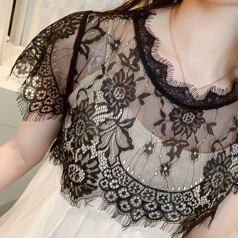 Summer New Korean Lace Blouse Round Neck Short False