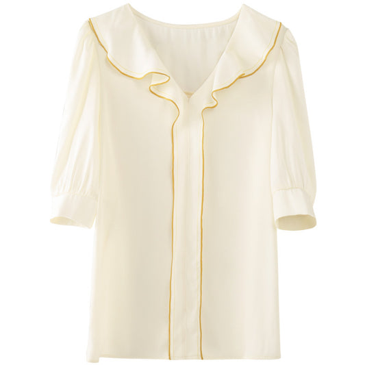 Summer New Style Korean Short-Sleeved Ruffled Blouse Women