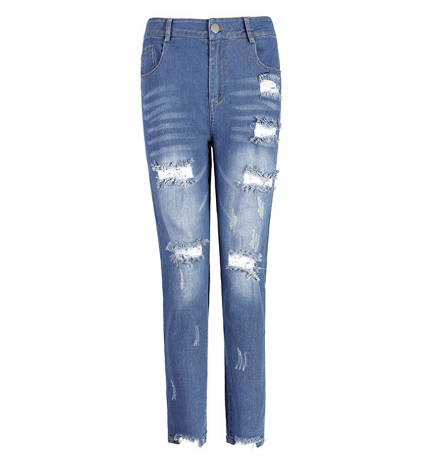 Women's jeans, pierced feet, mid-rise jeans