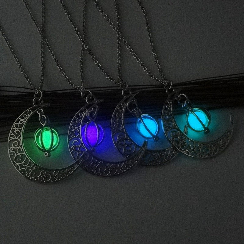 Fashion Moon Natural Glowing Stone Healing Necklace Women Gift Charm Luminous Pendant Necklace Jewelry - taylorkinfo