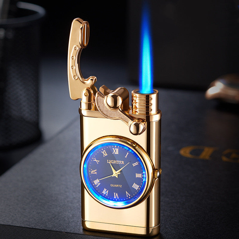 New Lighter With Electric Watch Rocker Arm Automatic Ignition Straight Blue Flame Lighter Creative Real Dial Inflatable Windproof Lighter Men's Watch Gift - taylorkinfo