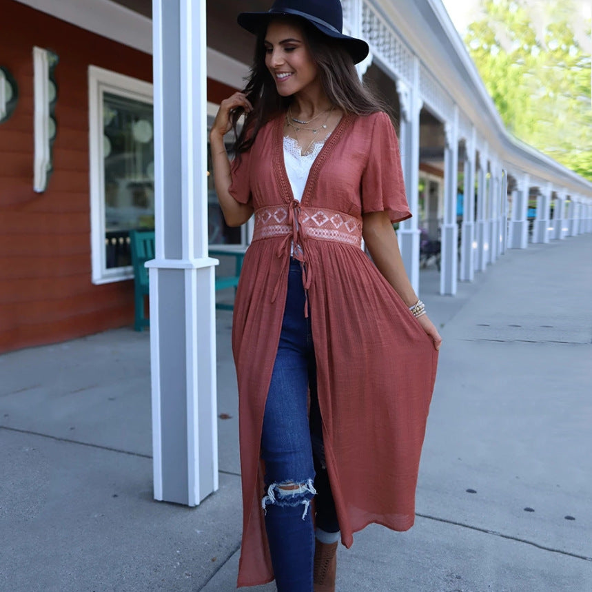 Bikini jacket blouse over cardigan