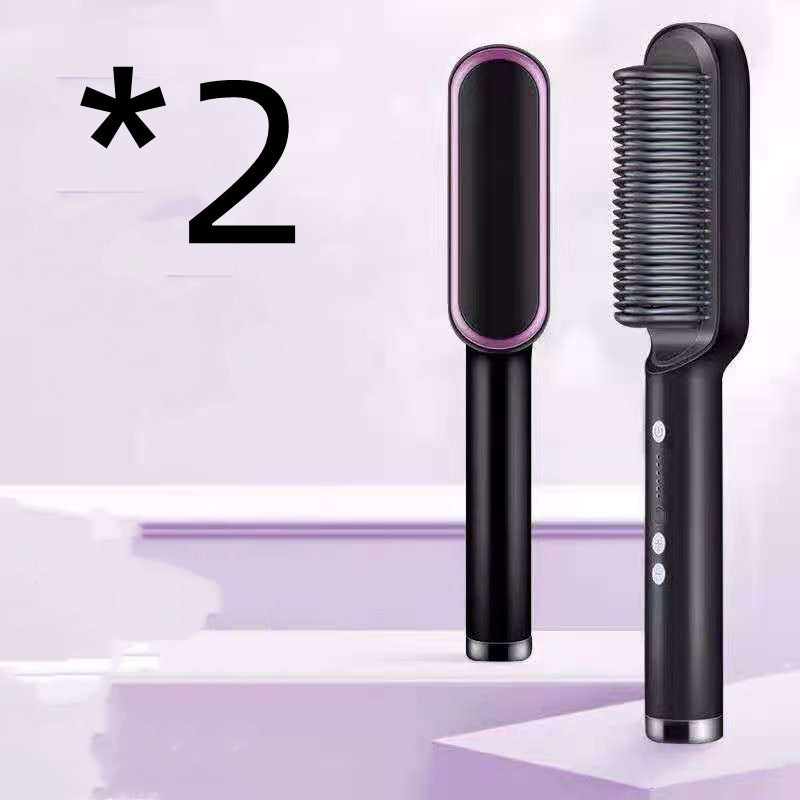 New 2 In 1 Hair Straightener Hot Comb Negative Ion Curling Tong Dual-purpose Electric Hair Brush - taylorkinfo