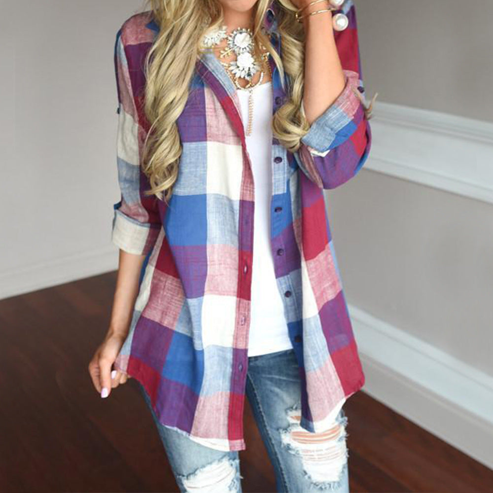 Long-sleeved checked blouse