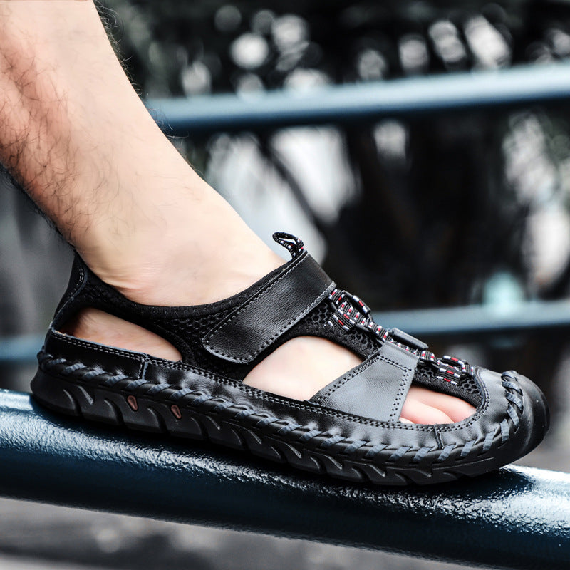 Summer Men's Outdoor Plus Size Leather Sandals - taylorkinfo