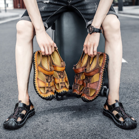 Summer Men's Outdoor Plus Size Leather Sandals - taylorkinfo