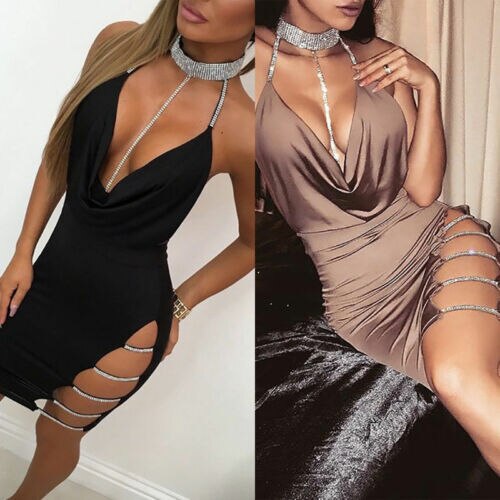 2019 New Sexy Women's Bandage Bodycon Evening Party V Neck Club Short Mini Dress