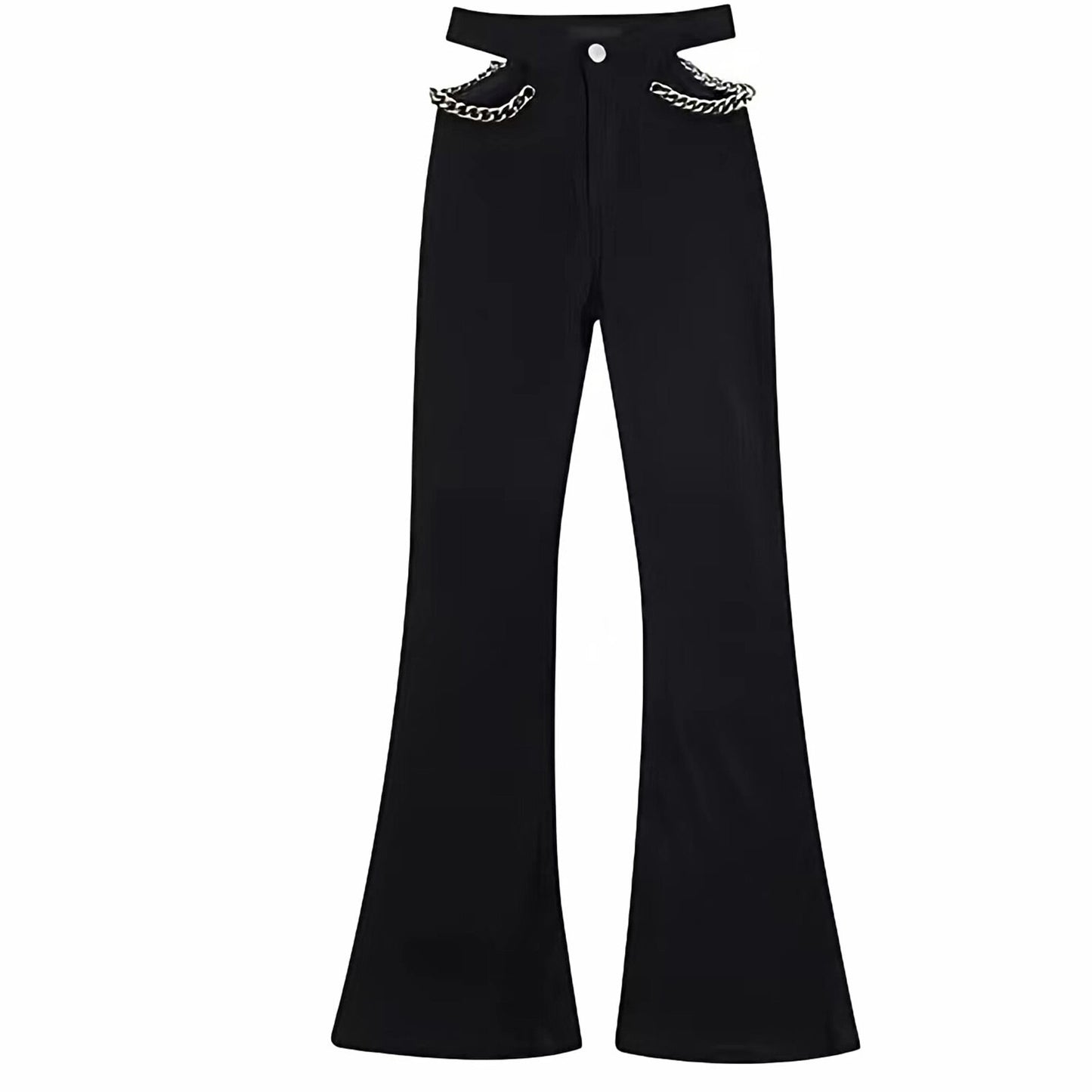 2023 New High Street Sexy Style Black Thin Hollow Chain Flared Jeans Women&#39;S High Waist Design Floor Mopping Women&#39;S Pants - taylorkinfo