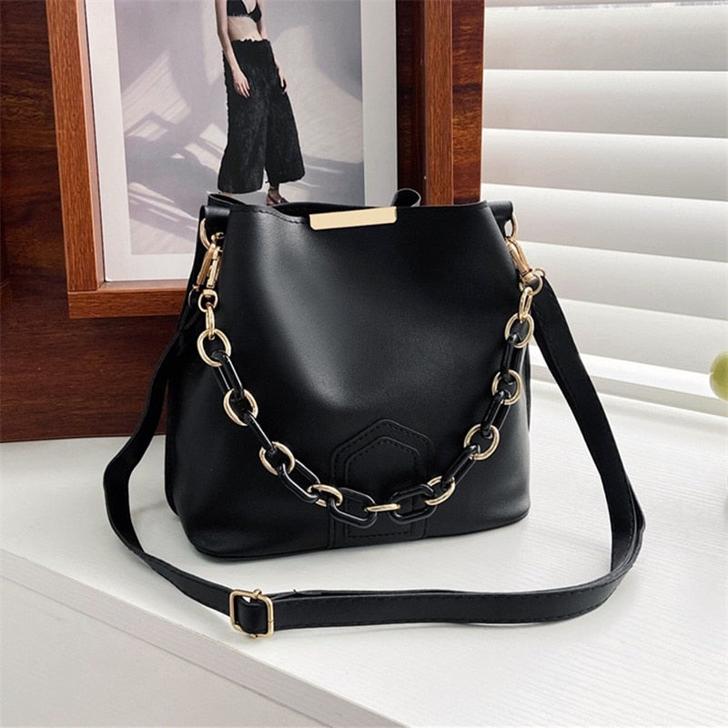 2023 New Pu Leather Bucket Bag Simple Handbags Famous Brands Women Shoulder Bag Casual Big Tote Vintage Ladies Crossbody Bags