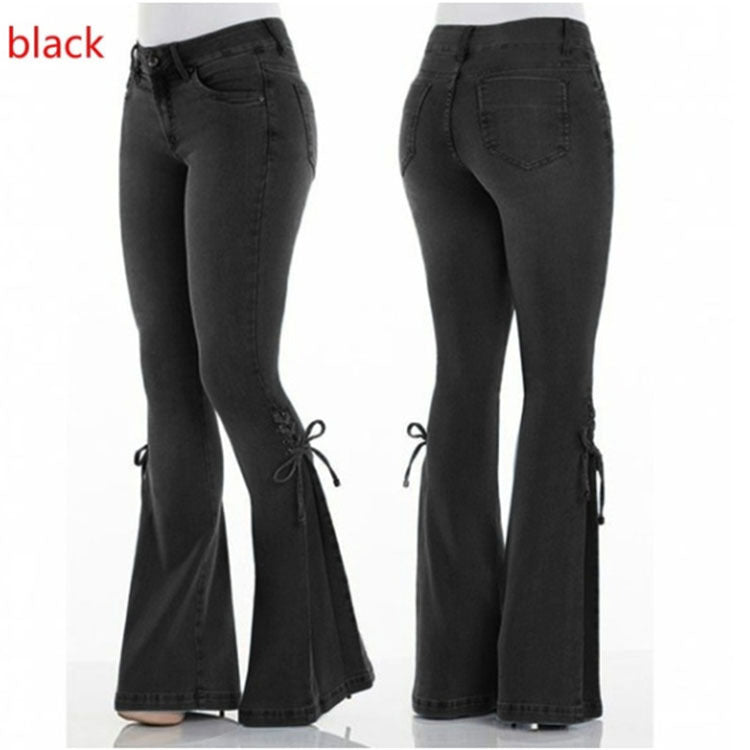 Ladies jeans mid-waisted denim trousers stretch jeans