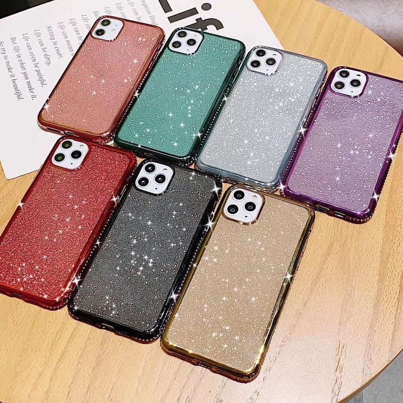 Compatible with Apple , Glitter Electroplating Side Diamond Soft Phone Case