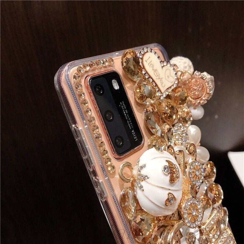 Mobile Phone Shell Diamond Gemstone Protective Cover Pumpkin Car Rhinestones