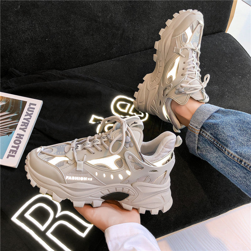 Mens Fashion Casual Reflective Thick-soled Sneakers