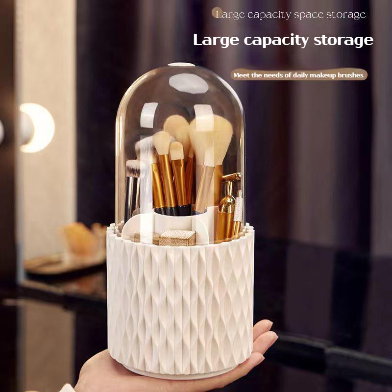 360 Rotating Large Capacity Transparent Makeup Brush Storage Pen Holder Acrylic Dust With Lid Desktop Cosmetic Storage Box - taylorkinfo