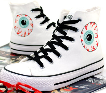 Punk style, calico head shoes personality trend high help canvas shoes men and women pair shoes leisure shoes.