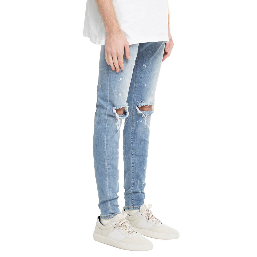 Fashion Trendy Brand Male Jeans Personality Ripped Male Jeans