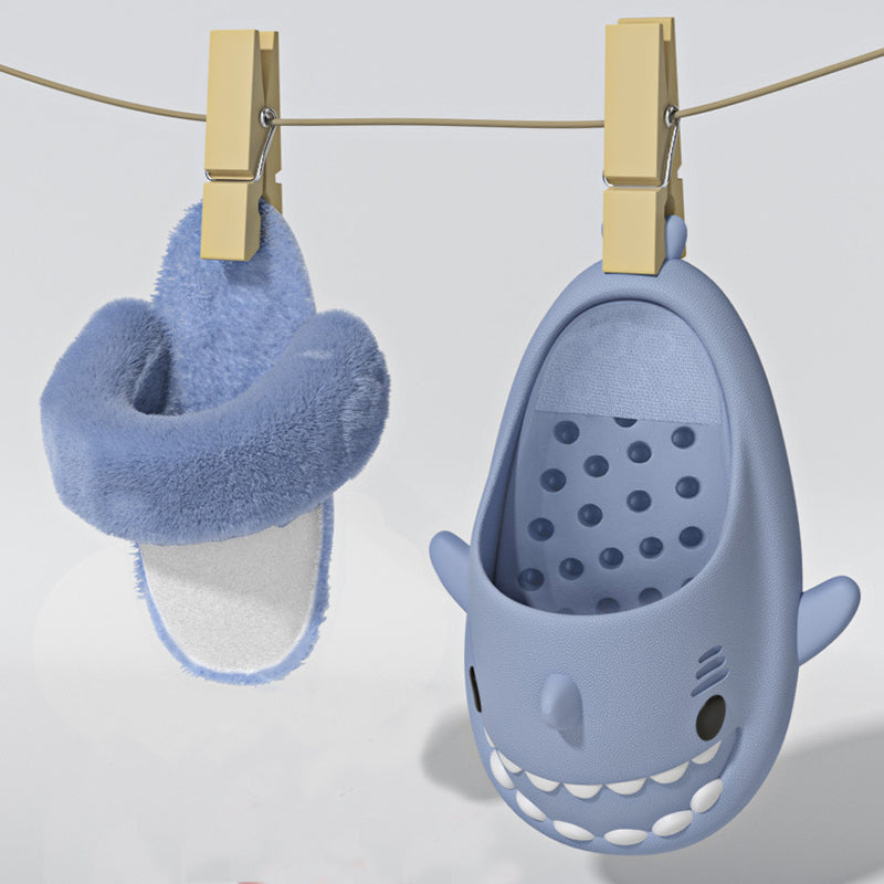 Winter Shark Slippers Detachable Warm Fuzzy Slippers Bedroom House Shoes Women - taylorkinfo