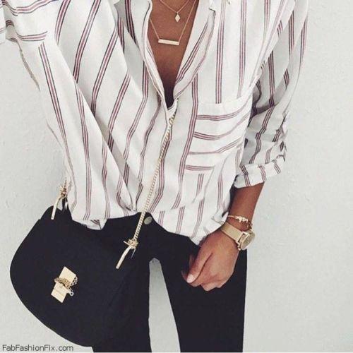 Women's blouses with loose stripes and long sleeves