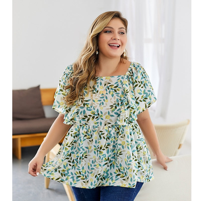 Summer plus-size print blouse for women's fashion