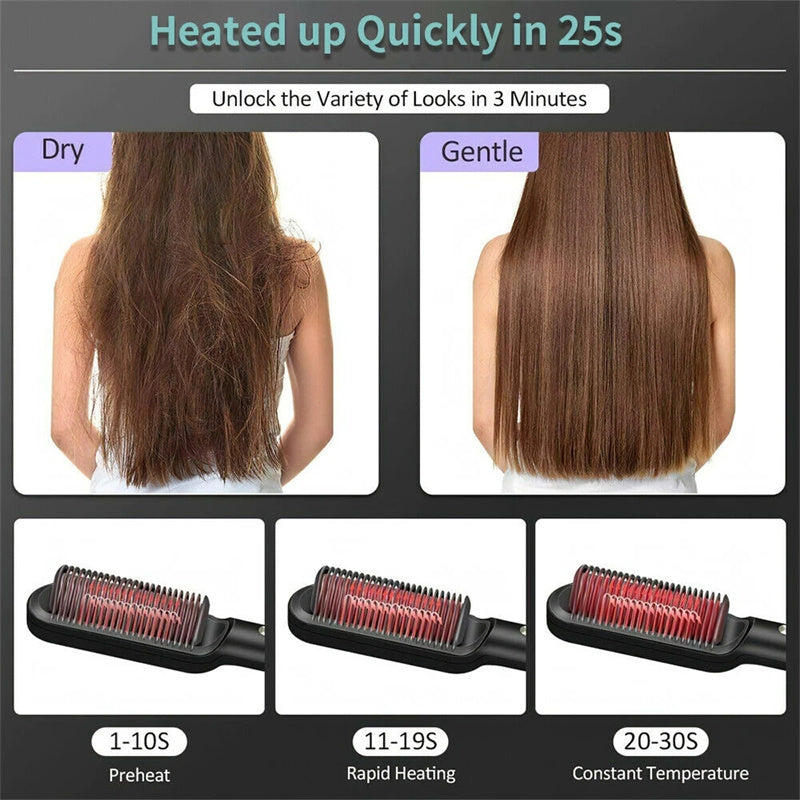 New 2 In 1 Hair Straightener Hot Comb Negative Ion Curling Tong Dual-purpose Electric Hair Brush - taylorkinfo