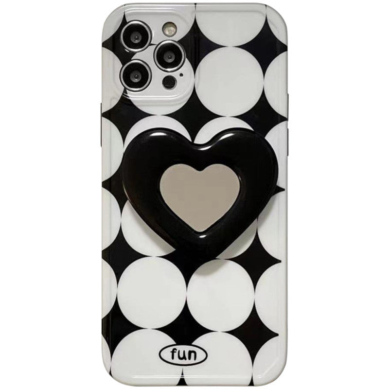 Simple Black And White Geometric Diamond Round Love Bracket Mobile Phone Case