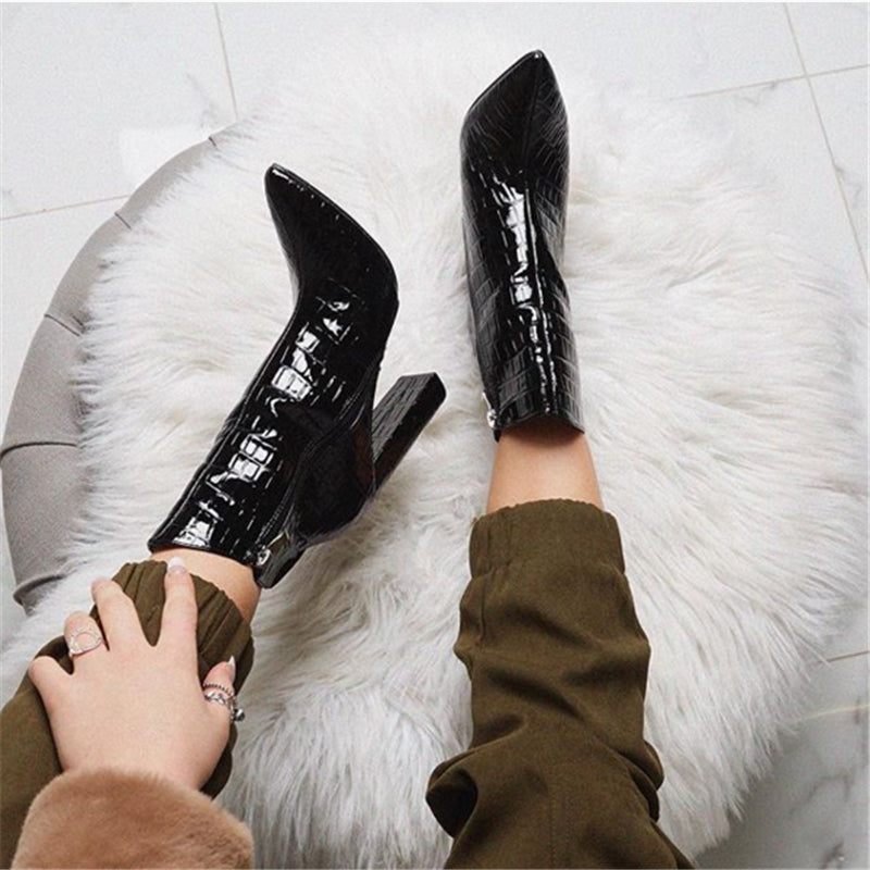 Women Shoes High Heels Leather White Ankle Boots