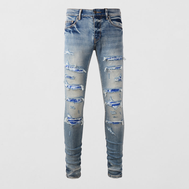 Men's Jeans Slim Blue Jeans With Small Feet