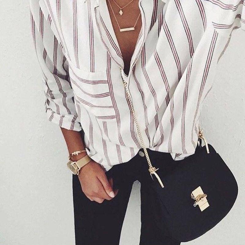 Women's blouses with loose stripes and long sleeves