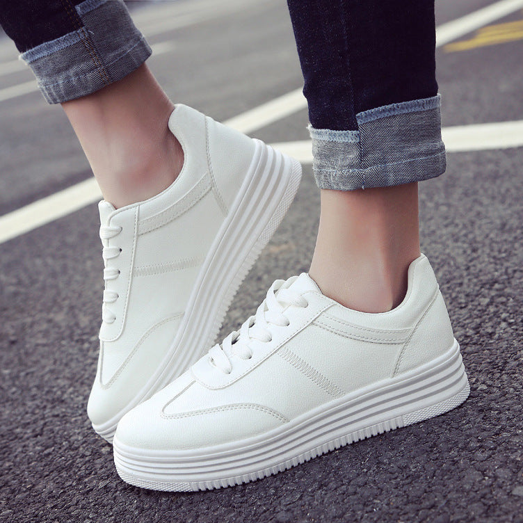 2021 New Spring Thick White Shoes Casual Shoes Female Korean Female Leather Shoes Solid Platform Shoes