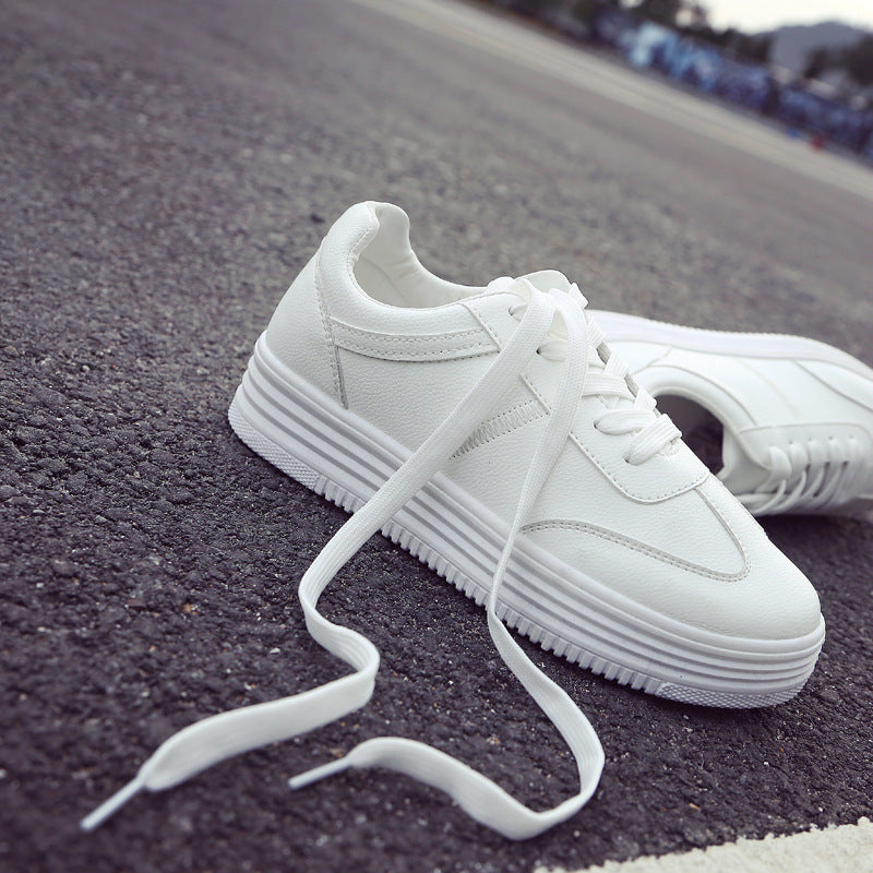 2021 New Spring Thick White Shoes Casual Shoes Female Korean Female Leather Shoes Solid Platform Shoes