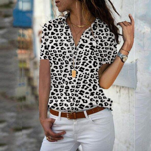 Summer New Style Women's Shirt Fashion Short-Sleeved Blouse V-Neck Printed Shirt