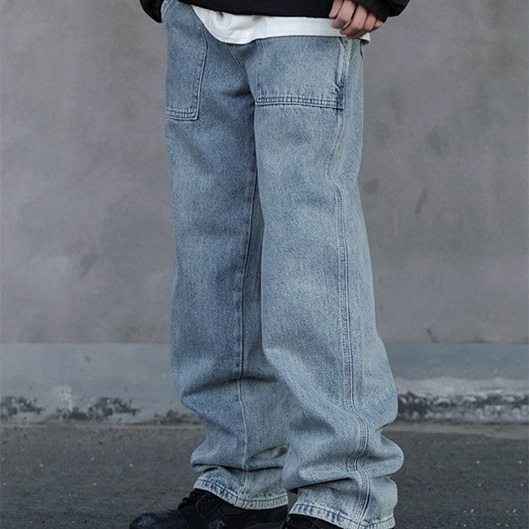 Mens Loose Straight Vintage Wide Leg Jeans