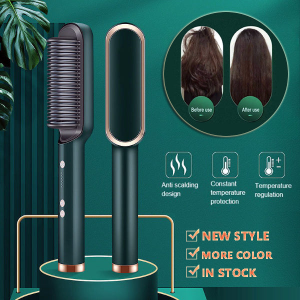 New 2 In 1 Hair Straightener Hot Comb Negative Ion Curling Tong Dual-purpose Electric Hair Brush - taylorkinfo