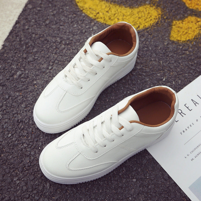 2021 New Spring Thick White Shoes Casual Shoes Female Korean Female Leather Shoes Solid Platform Shoes