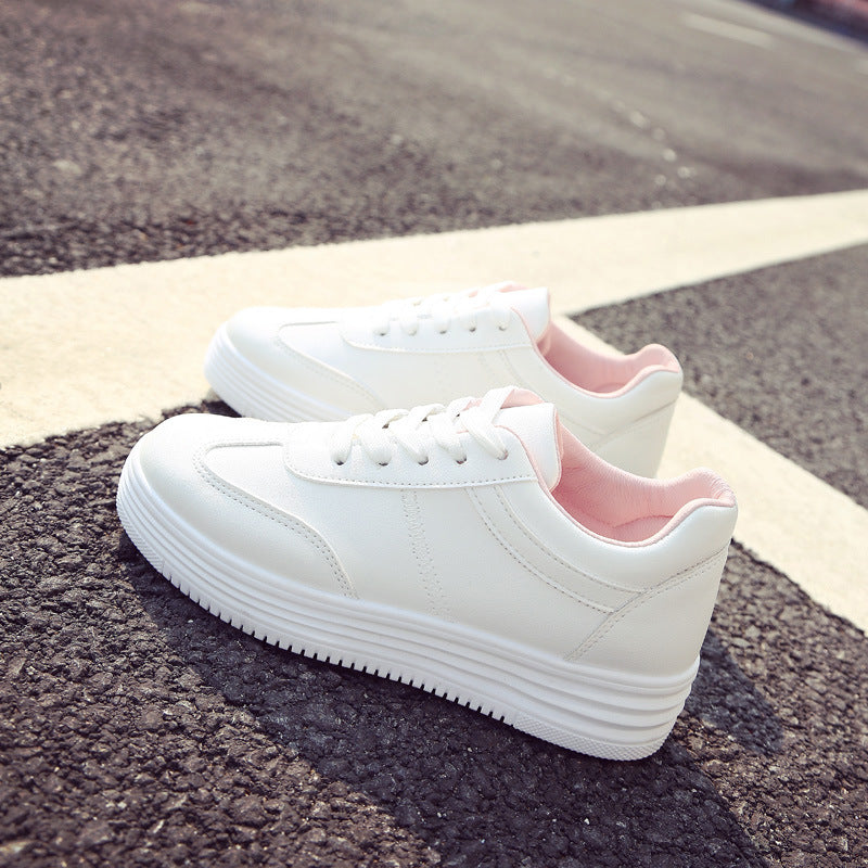 2021 New Spring Thick White Shoes Casual Shoes Female Korean Female Leather Shoes Solid Platform Shoes