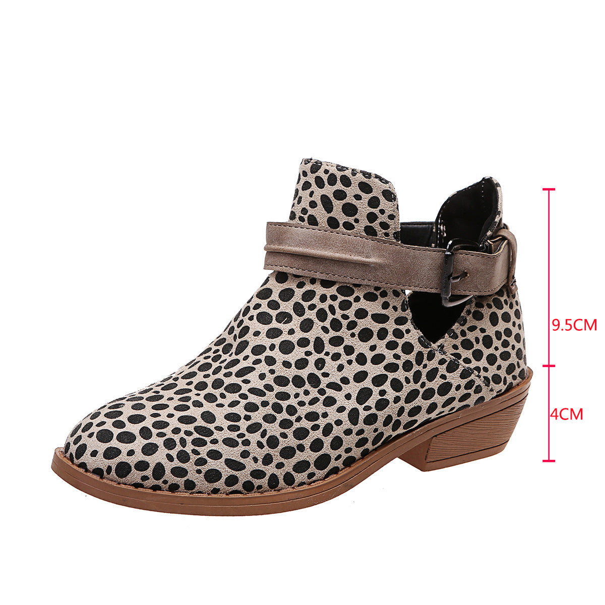 Buckle Ankle Boots Leopard V Cutout Shoes For Women