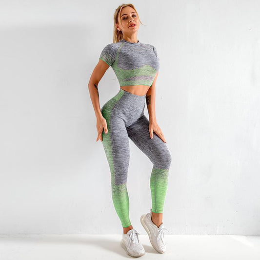 Seamless Yoga Clothing Set Knit Short Sleeves - taylorkinfo