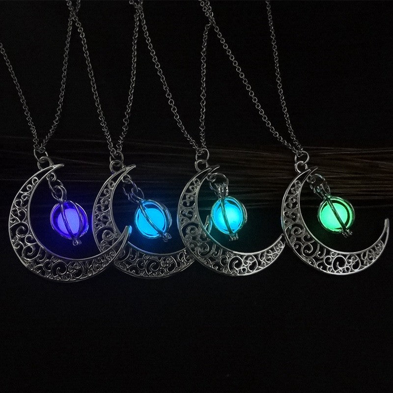 Fashion Moon Natural Glowing Stone Healing Necklace Women Gift Charm Luminous Pendant Necklace Jewelry - taylorkinfo