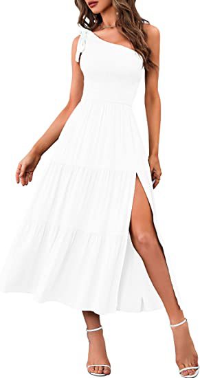 2023 New Summer Fashion Women's One-shoulder Pleated Layered Hem Split Dress - taylorkinfo