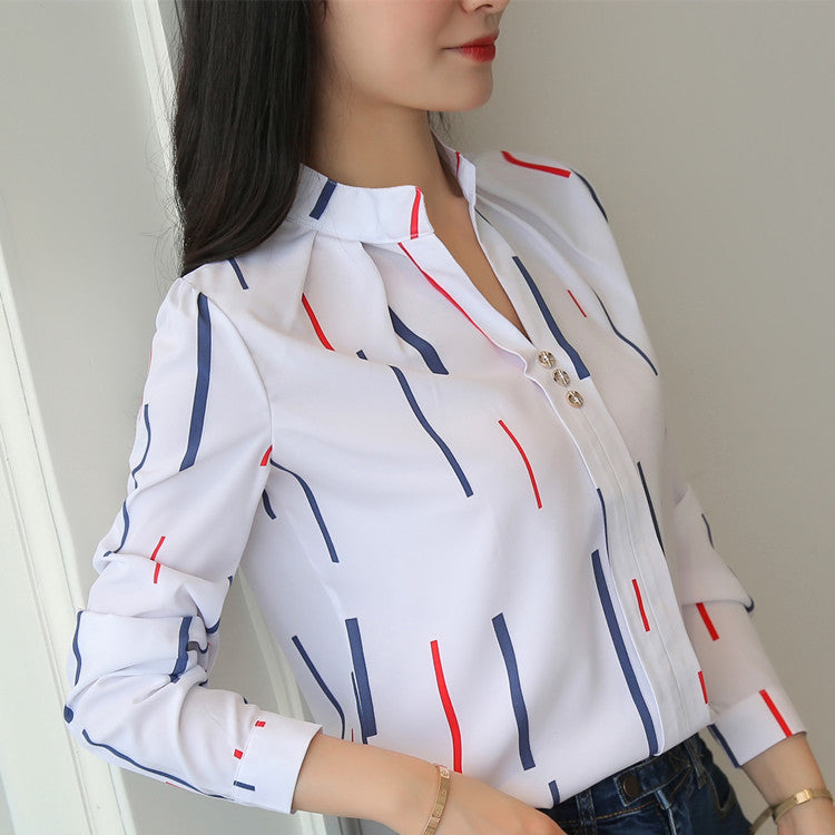 Loose striped stand collar blouse