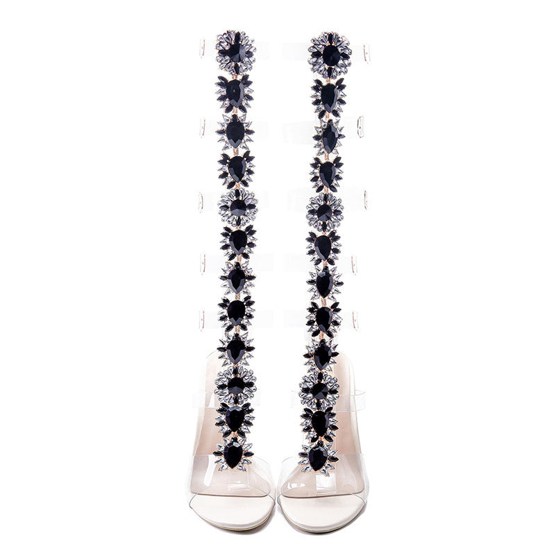 Large Rhinestone Transparent Heel Boots