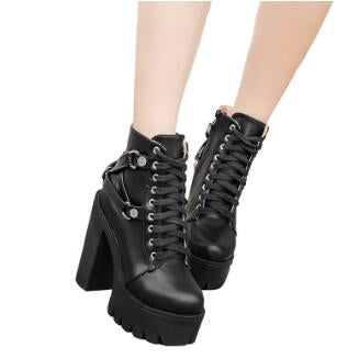 Cross-tie ankle boots