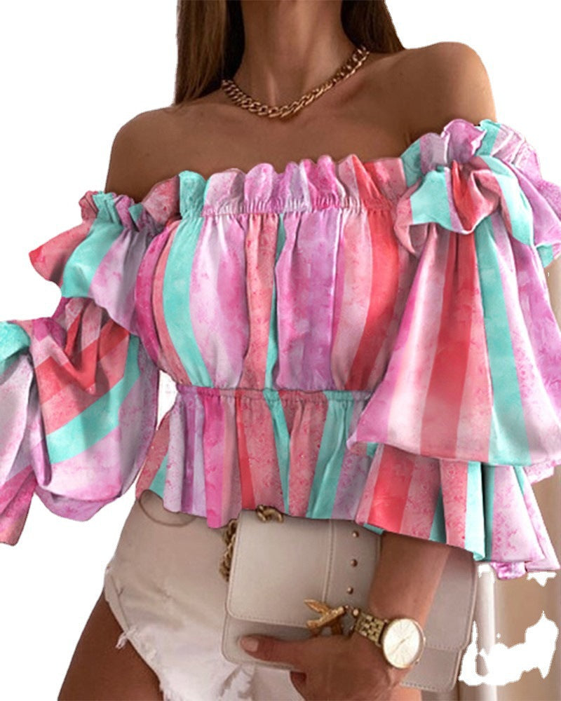 Summer New Style Collar Sexy Fashion Long-sleeved Waist Short Blouse Women