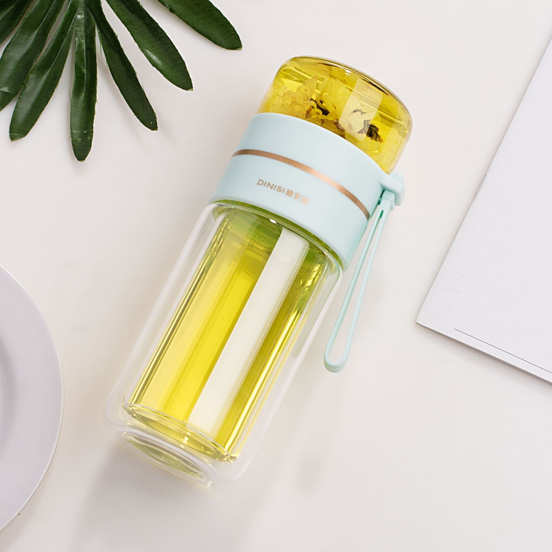 Glass Water Bottle With Tea Infuser Filter Tea Separation Double Wall Glass Bottle Leakproof Water Bottle - taylorkinfo