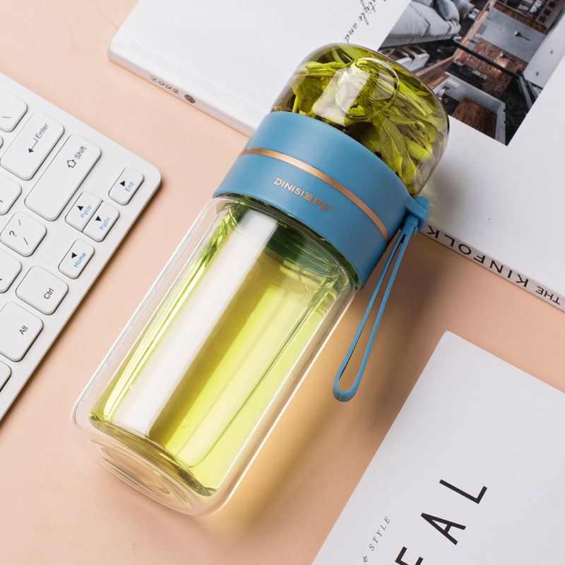 Glass Water Bottle With Tea Infuser Filter Tea Separation Double Wall Glass Bottle Leakproof Water Bottle - taylorkinfo