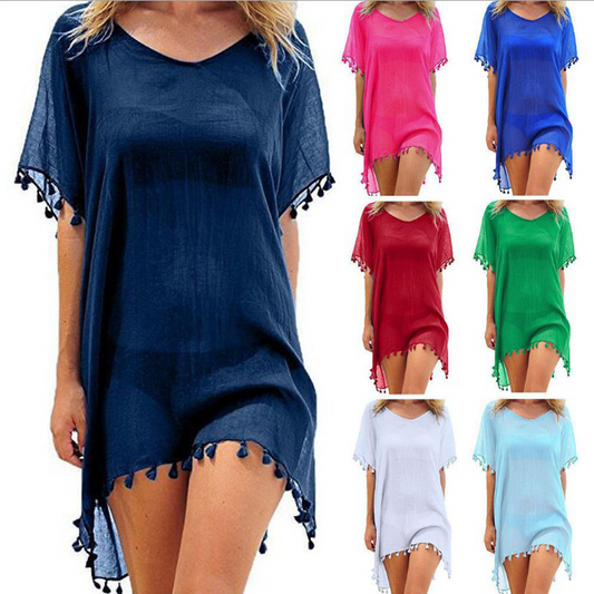 Women Blouses Loose Chiffon Dress Summer Beach Tunic Cover-Up Shirt