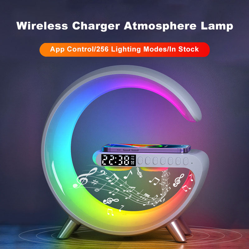 Intelligent Atmosphere Lamp Bluetooth Speaker Wireless Charger Bedside Lamp Sunrise Wake-up Lamp Polar Lamp Alarm Clock - taylorkinfo