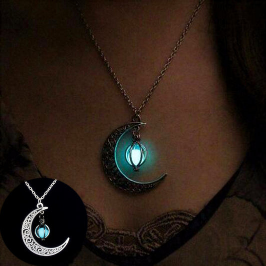 Fashion Moon Natural Glowing Stone Healing Necklace Women Gift Charm Luminous Pendant Necklace Jewelry - taylorkinfo