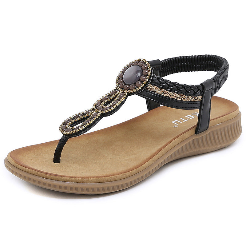 Boho Thong Sandals Women Weave Beach Shoes Flip Flops